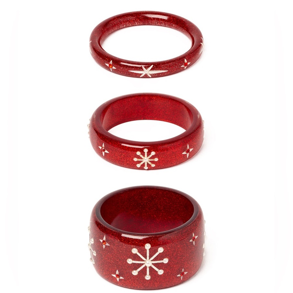 Splendette Red Snowflake Fakelite Bangles Set in Maiden